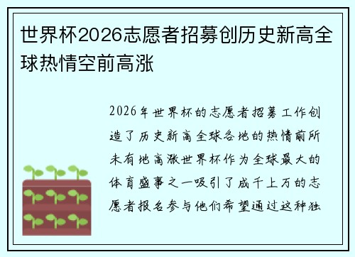 世界杯2026志愿者招募创历史新高全球热情空前高涨